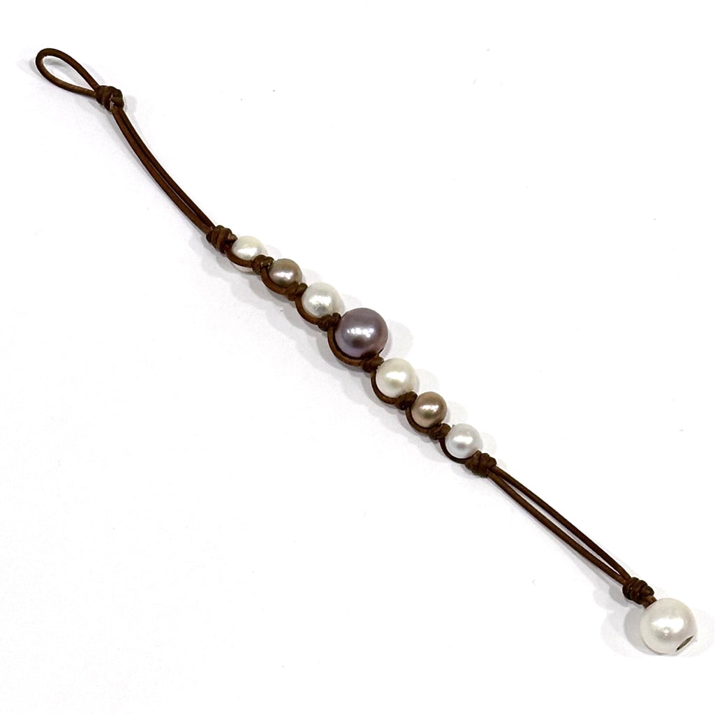 Wendy Mignot Seven Seas Freshwater Pearl and Leather Bracelet -Purple