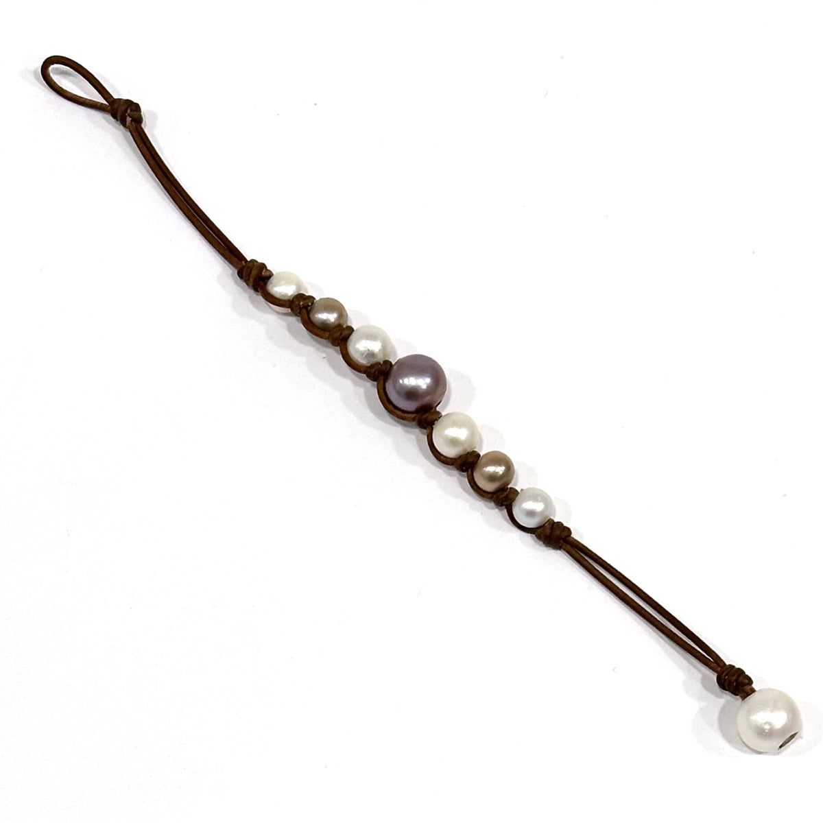 Wendy Mignot Seven Seas Freshwater Pearl and Leather Bracelet -Purple