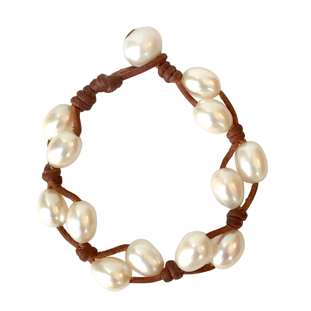 photo of Wendy Mignot Toboga Freshwater Pearl and Leather Bracelet White