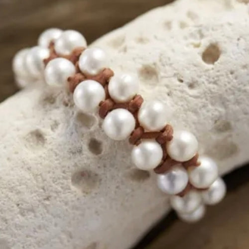 Wendy Mignot Triple Weave Freshwater Pearl and Leather Bracelet