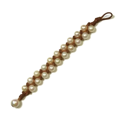 Wendy Mignot Triple Weave Freshwater Pearl and Leather Bracelet