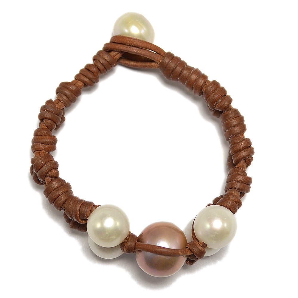 Wendy Mignot Center Freshwater Pearl and Leather Zoya Bracelet Multicolor
