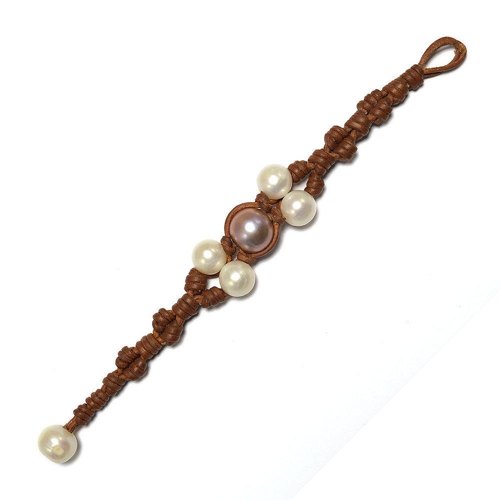 Wendy Mignot Center Freshwater Pearl and Leather Zoya Bracelet Multicolor