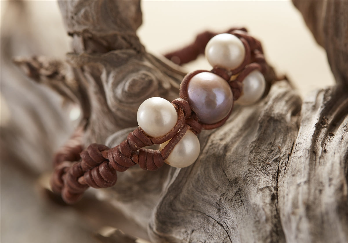 Wendy Mignot Center Freshwater Pearl and Leather Zoya Bracelet Multicolor