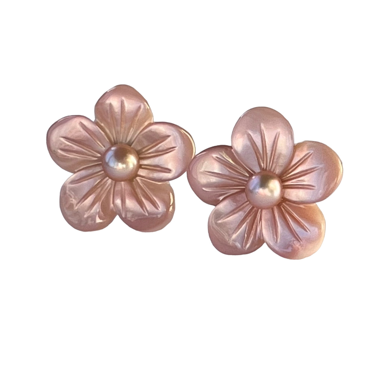 Hibiscus Pearl and Pink Mother of Pearl Stud Earrings