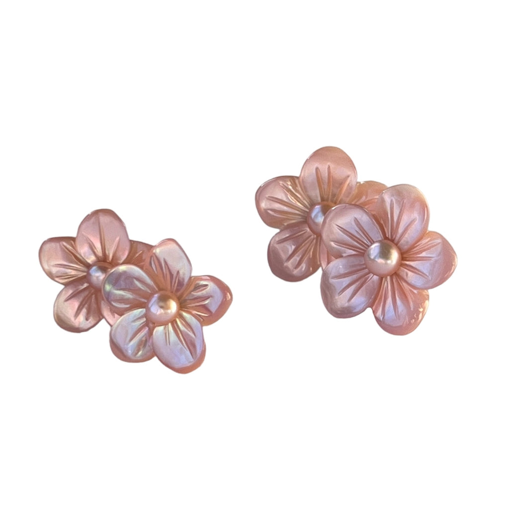 Hibiscus Pearl and Pink Mother of Pearl Stud Earrings