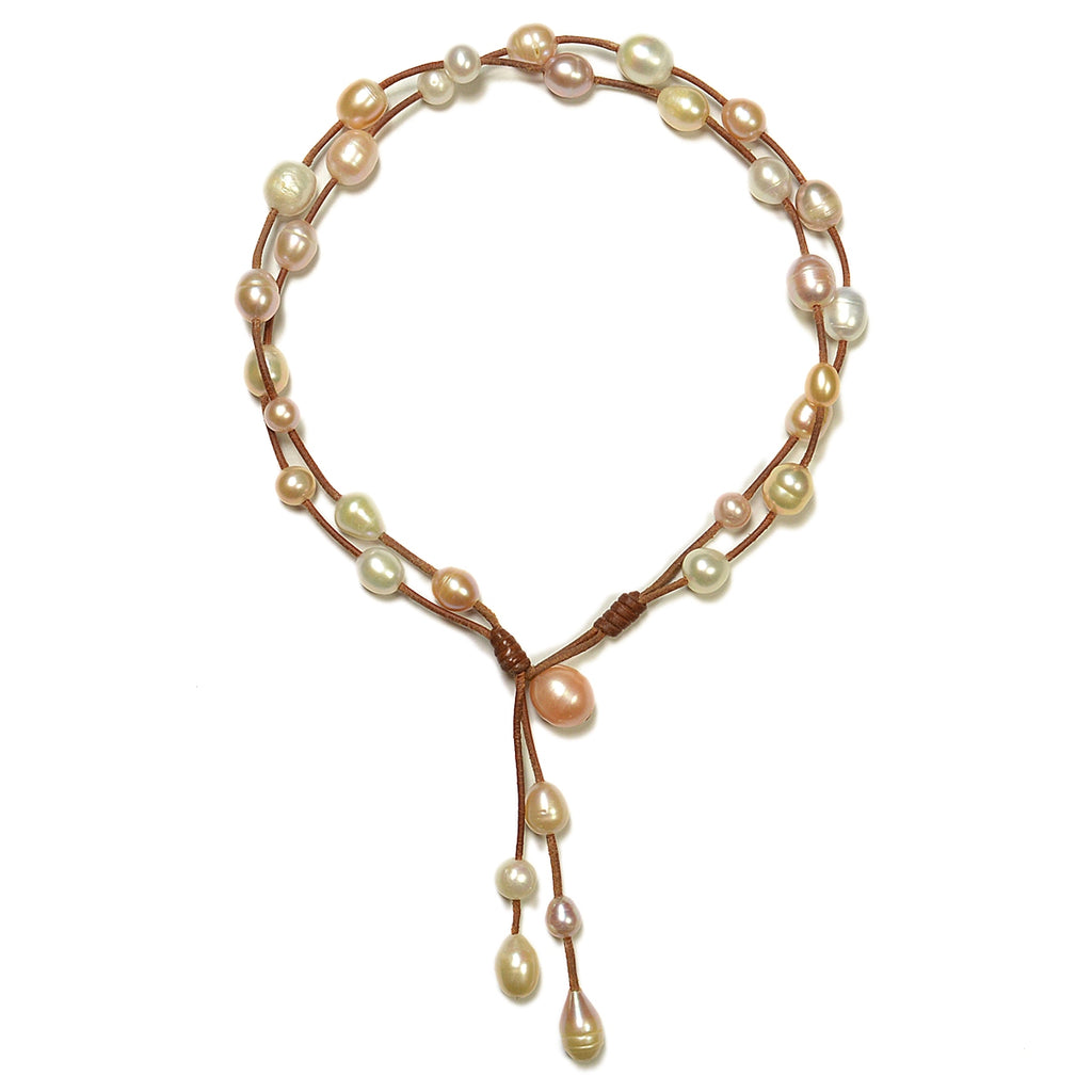Wendy Mignot Music Two Strand Freshwater Pearl and Leather Necklace Multicolor