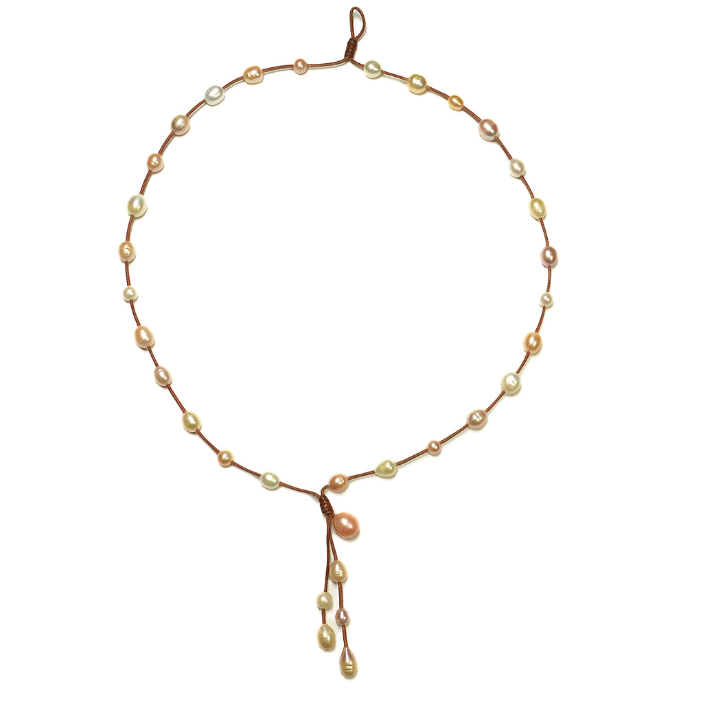 Wendy Mignot Music Two Strand Freshwater Pearl and Leather Necklace Multicolor
