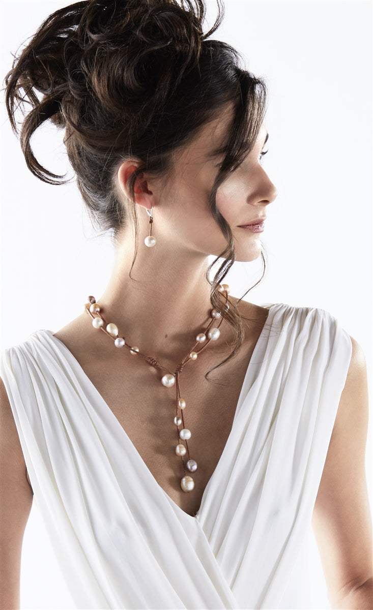 Wendy Mignot Music Two Strand Freshwater Pearl and Leather Necklace Multicolor