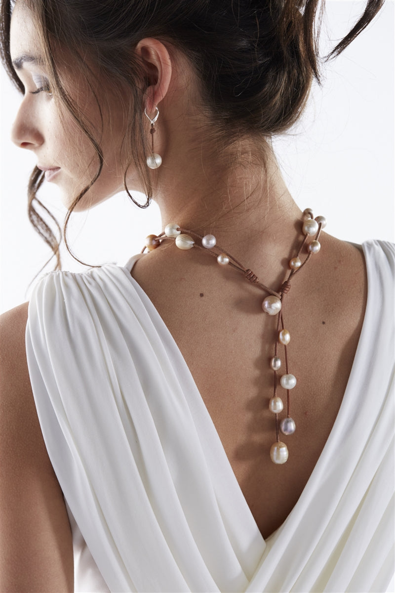 Wendy Mignot Music Two Strand Freshwater Pearl and Leather Necklace Multicolor