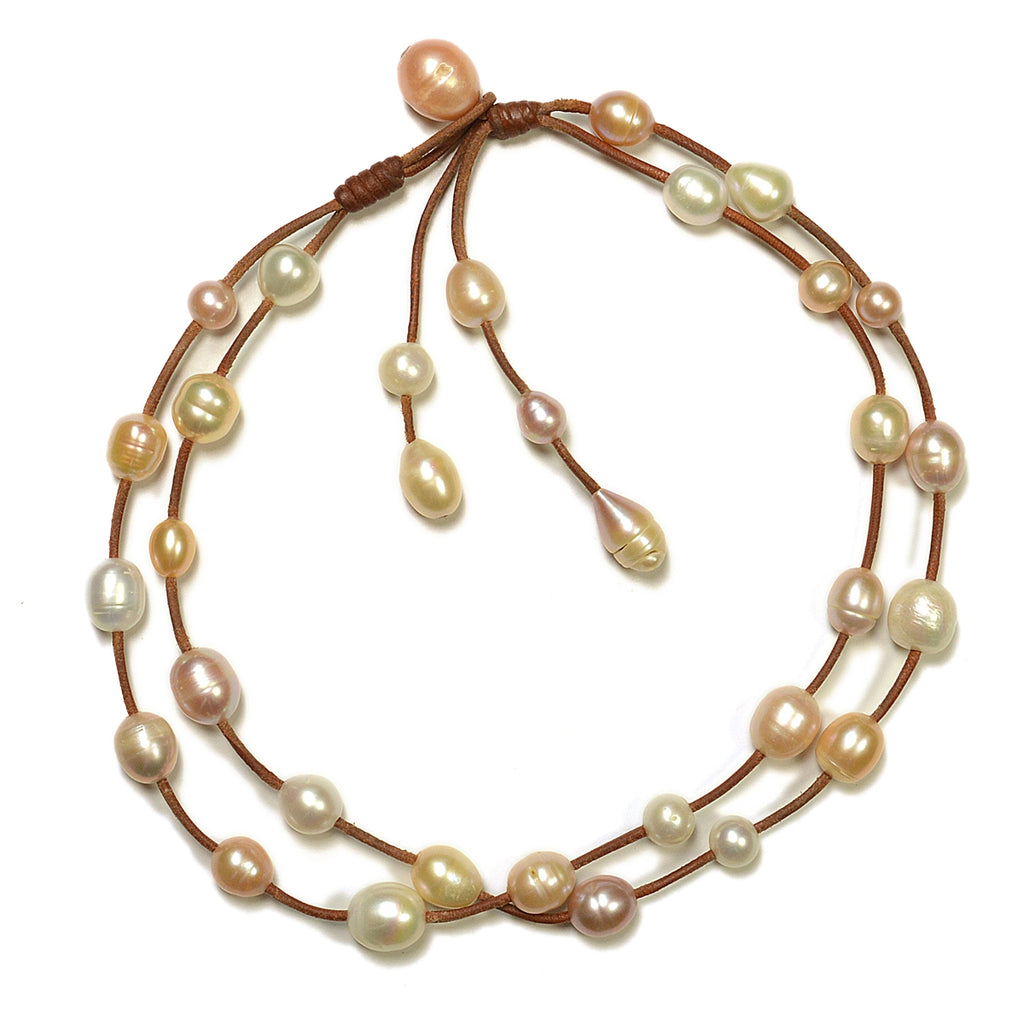 Wendy Mignot Music Two Strand Freshwater Pearl and Leather Necklace Multicolor