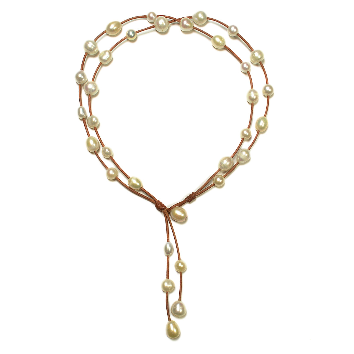 Wendy Mignot Music Two Strand Freshwater Pearl and Leather Necklace White