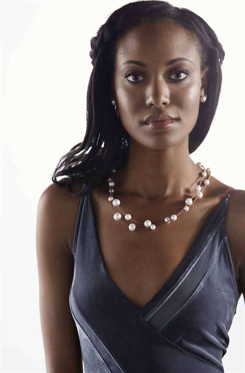 Wendy Mignot Music Two Strand Freshwater Pearl and Leather Necklace White