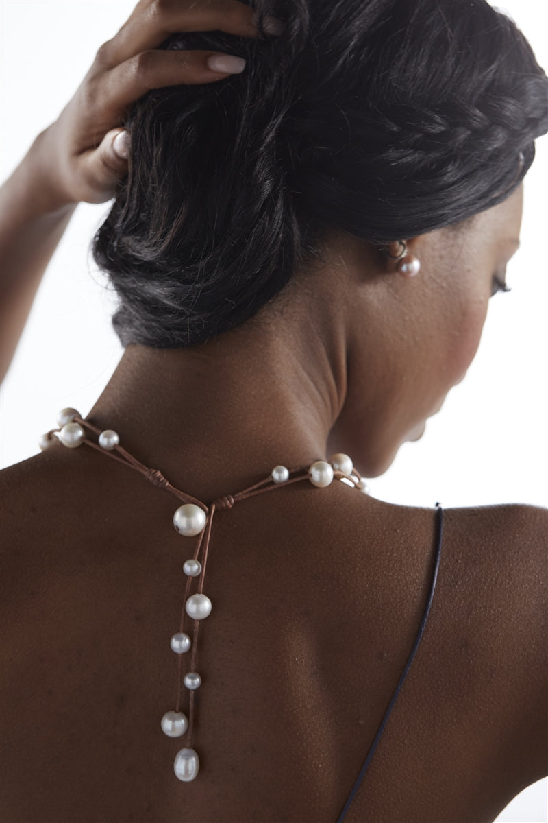 Wendy Mignot Music Two Strand Freshwater Pearl and Leather Necklace White