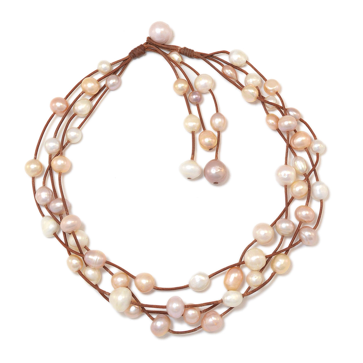 Fine Pearls and Leather Jewelry by Designer Wendy Mignot Music Four Strand Freshwater Necklace Multicolor