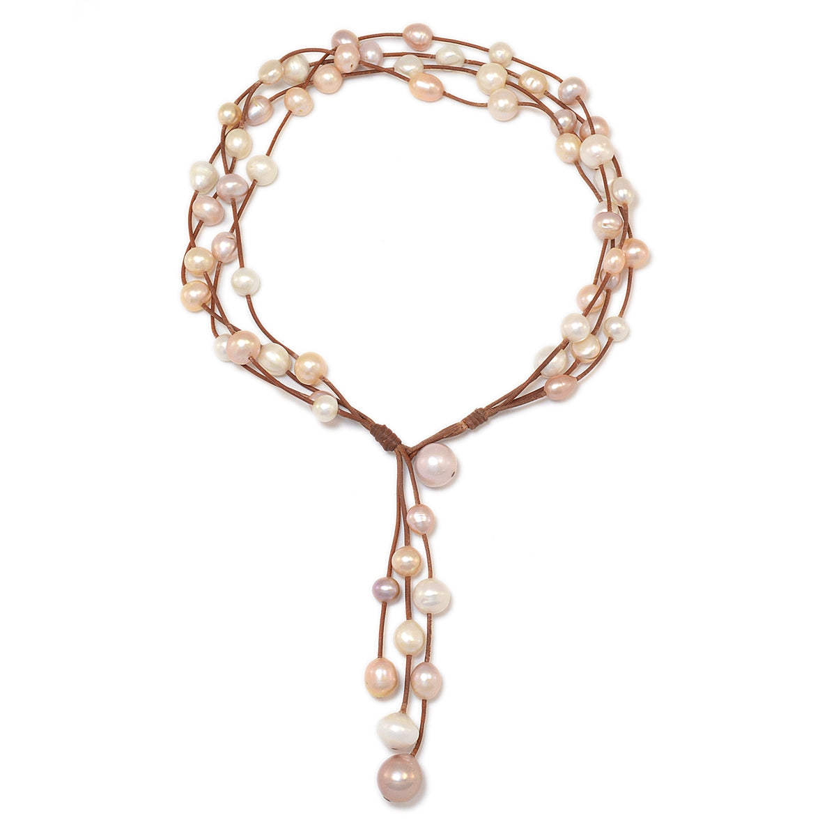 Wendy Mignot Music Four Strand Freshwater Pearl and Leather Necklace Multicolor