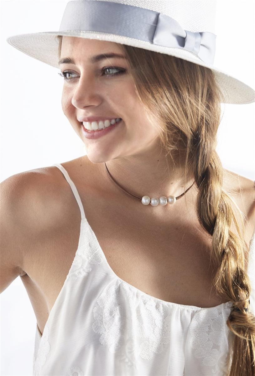 Wendy Mignot Versatile Four Freshwater Pearl and Leather Necklace White