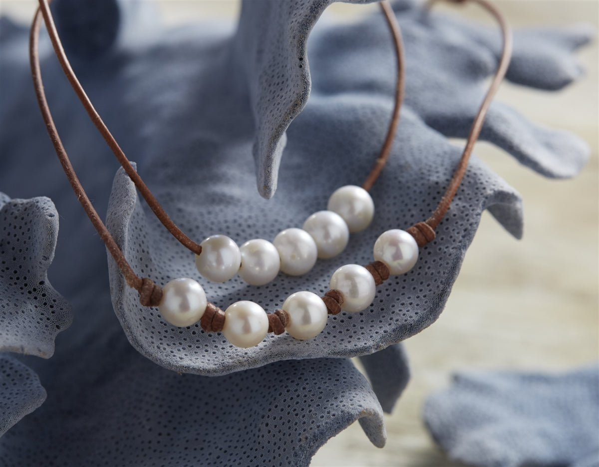 Wendy Mignot | Five Pearl Freshwater pearl and Leather Necklace