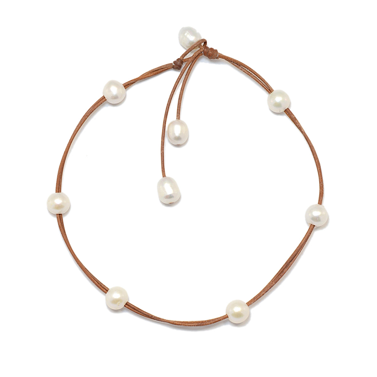 Wendy Mignot Versatile Six Freshwater Pearl and Leather Necklace White