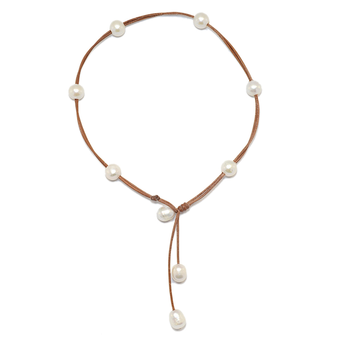 Wendy Mignot Versatile Six Freshwater Pearl and Leather Necklace White