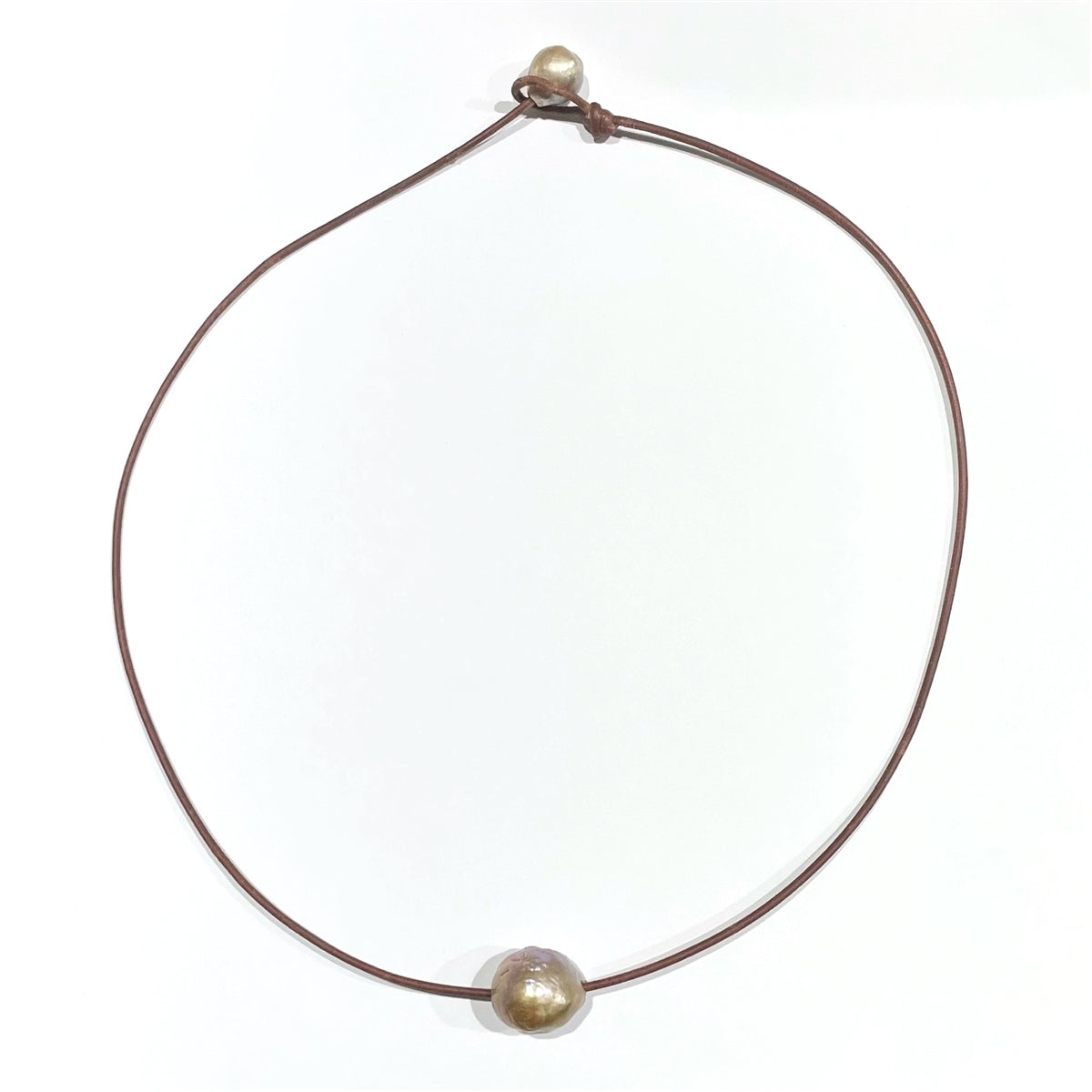 Single Freshwater Edison Pearl and Leather Necklace