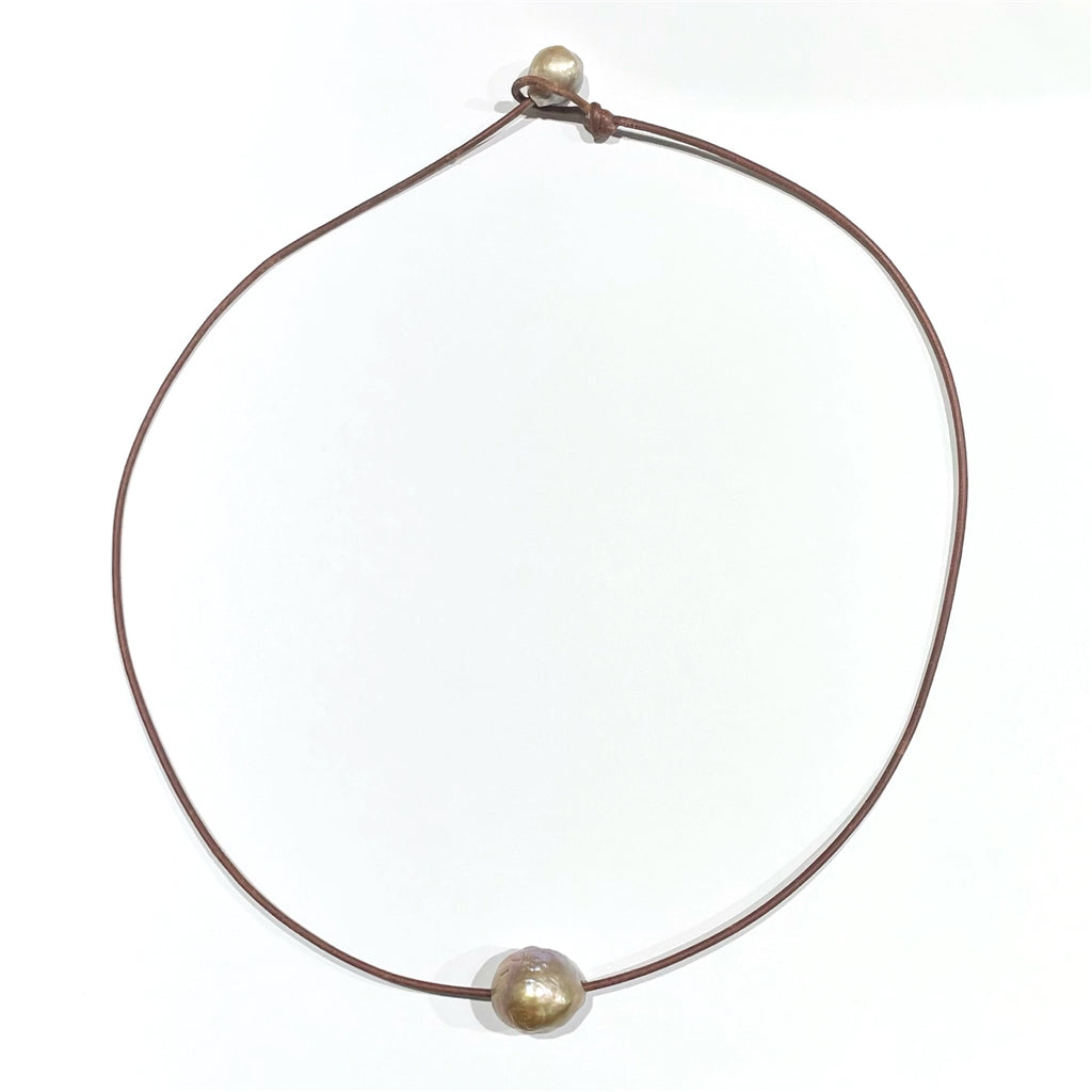 photo of Wendy Mignot Aurora Borealis Single Edison Pearl and Leather Necklace
