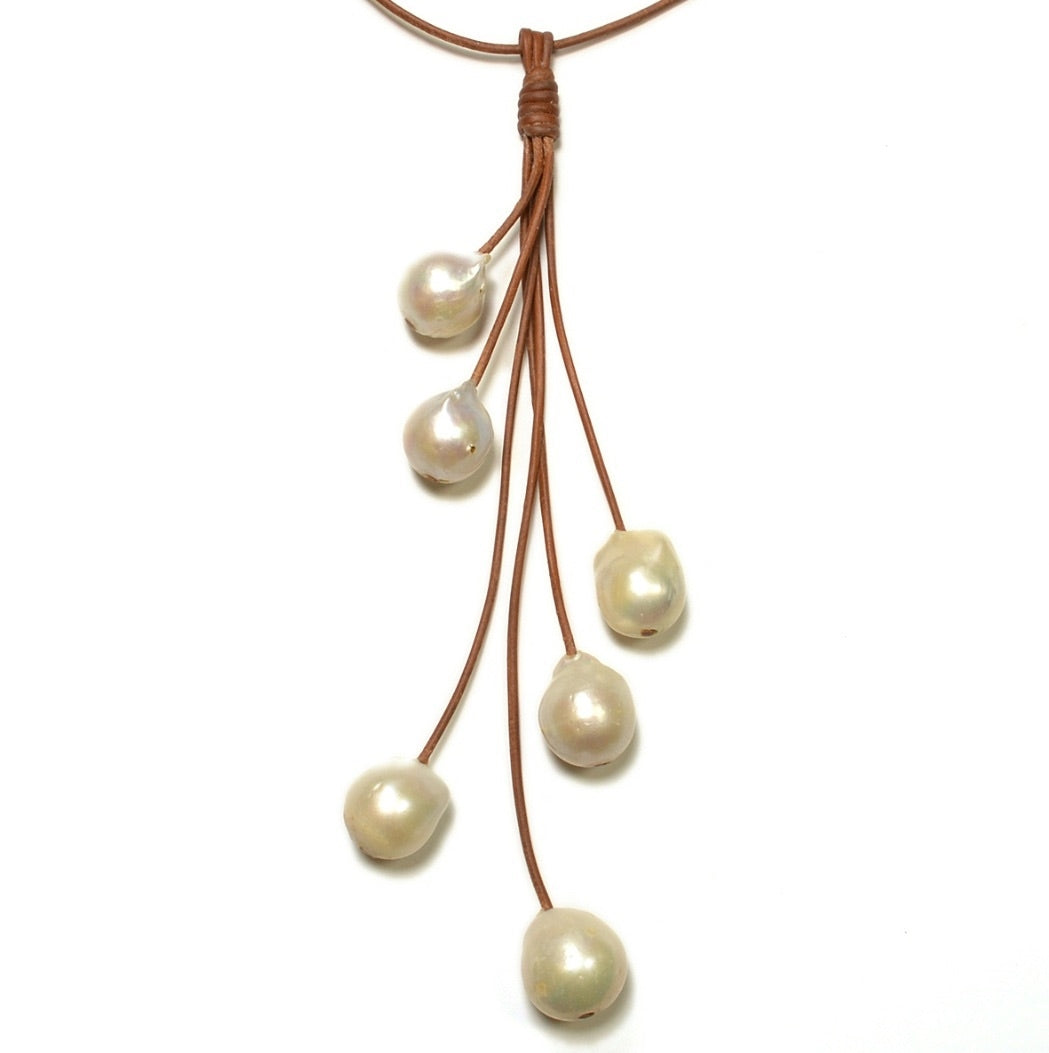 Wendy Mignot Aimee Freshwater Pearl and Leather Necklace