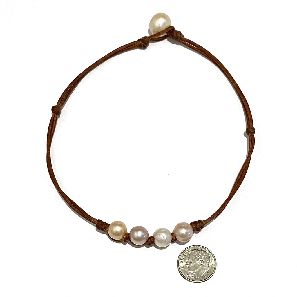 Wendy Mignot Baby Four Pearl Freshwater Pearl and Leather Necklace Multicolor
