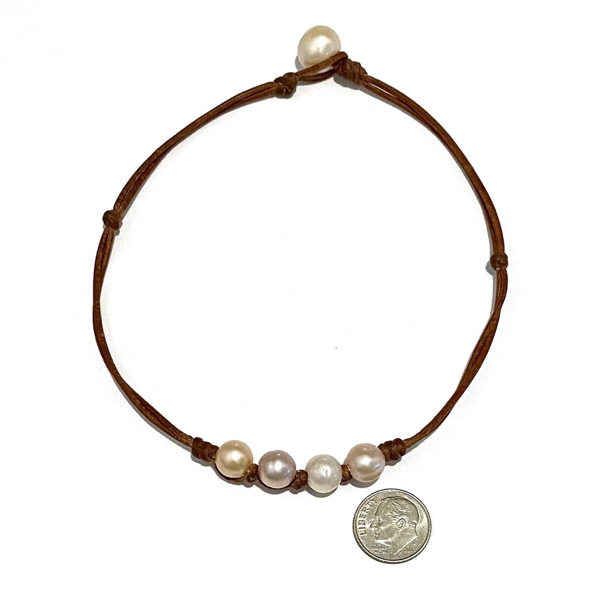 Wendy Mignot Baby Four Pearl Freshwater Pearl and Leather Necklace Multicolor