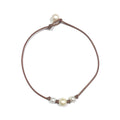 photo of Wendy Mignot Baby Daisy Three Pearl Freshwater Pearl and Leather Necklace White with Knots