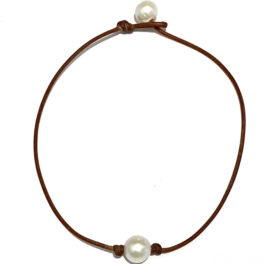 Fine Pearls and Leather Jewelry by Designer Wendy Mignot Bebe Coastal Single Freshwater Necklace White