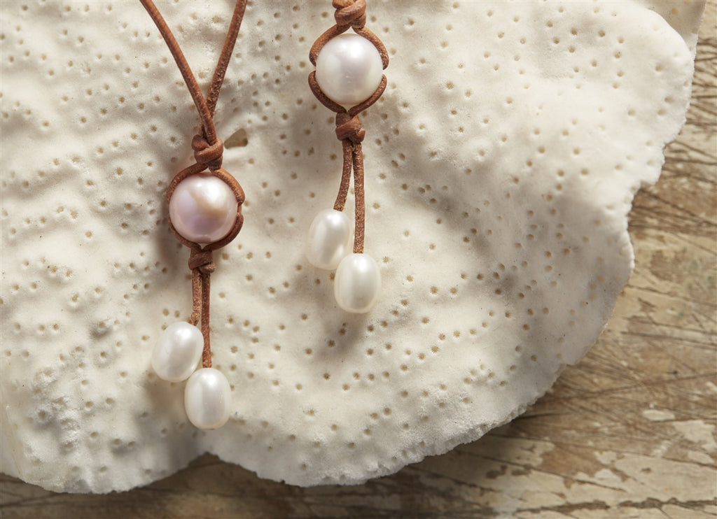 Wendy Mignot Dawny Drop Freshwater Pearl and Leather Necklace Multicolor