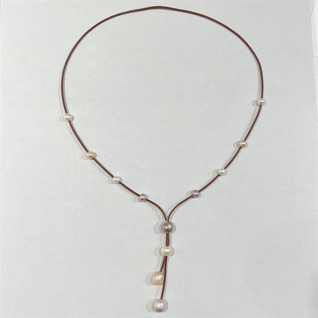 Wendy Mignot Emmy Lariat Freshwater Pearl and Leather Necklace