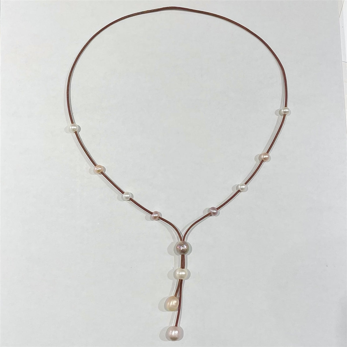 Wendy Mignot Emmy Lariat Freshwater Pearl and Leather Necklace