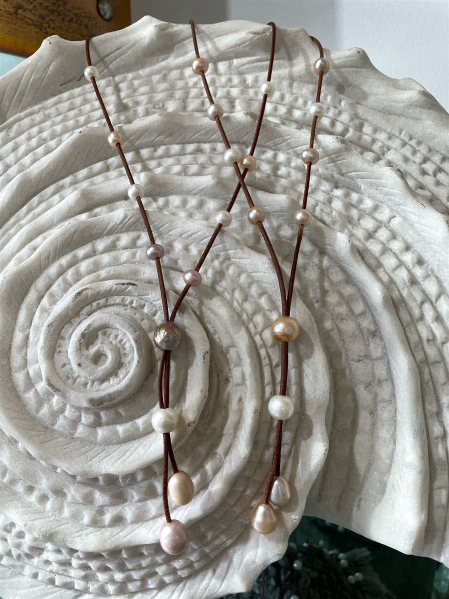 Wendy Mignot Emmy Lariat Freshwater Pearl and Leather Necklace