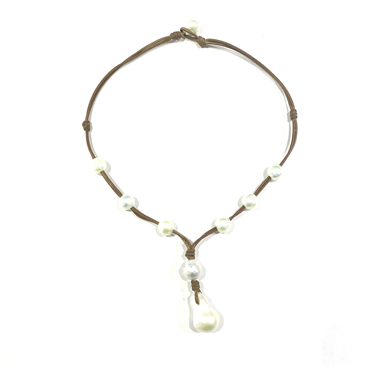 Ginger Drop Freshwater Pearl and Leather Necklace