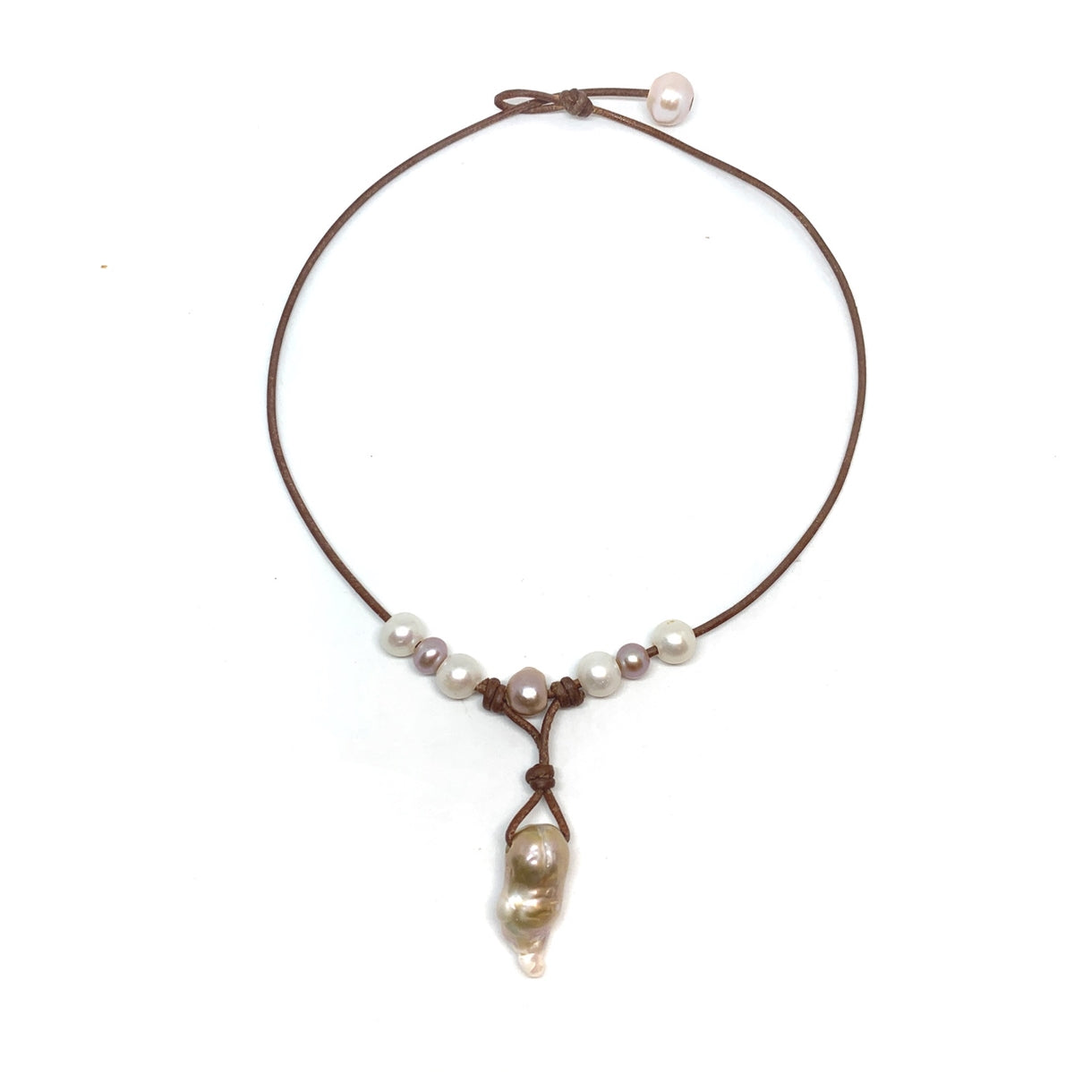 Fine Pearls and Leather Jewelry by Designer Wendy Mignot Groovy Grove Necklace, LTD