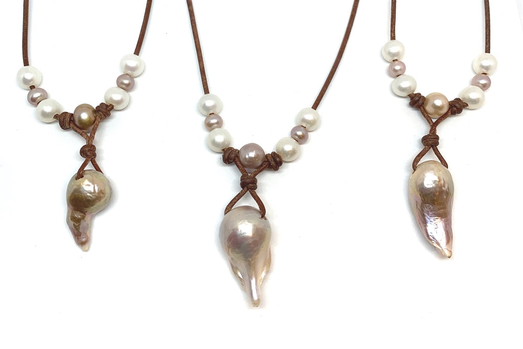 Wendy Mignot Groovy Grove Freshwater Baroque Pearl and Leather Necklace, LTD