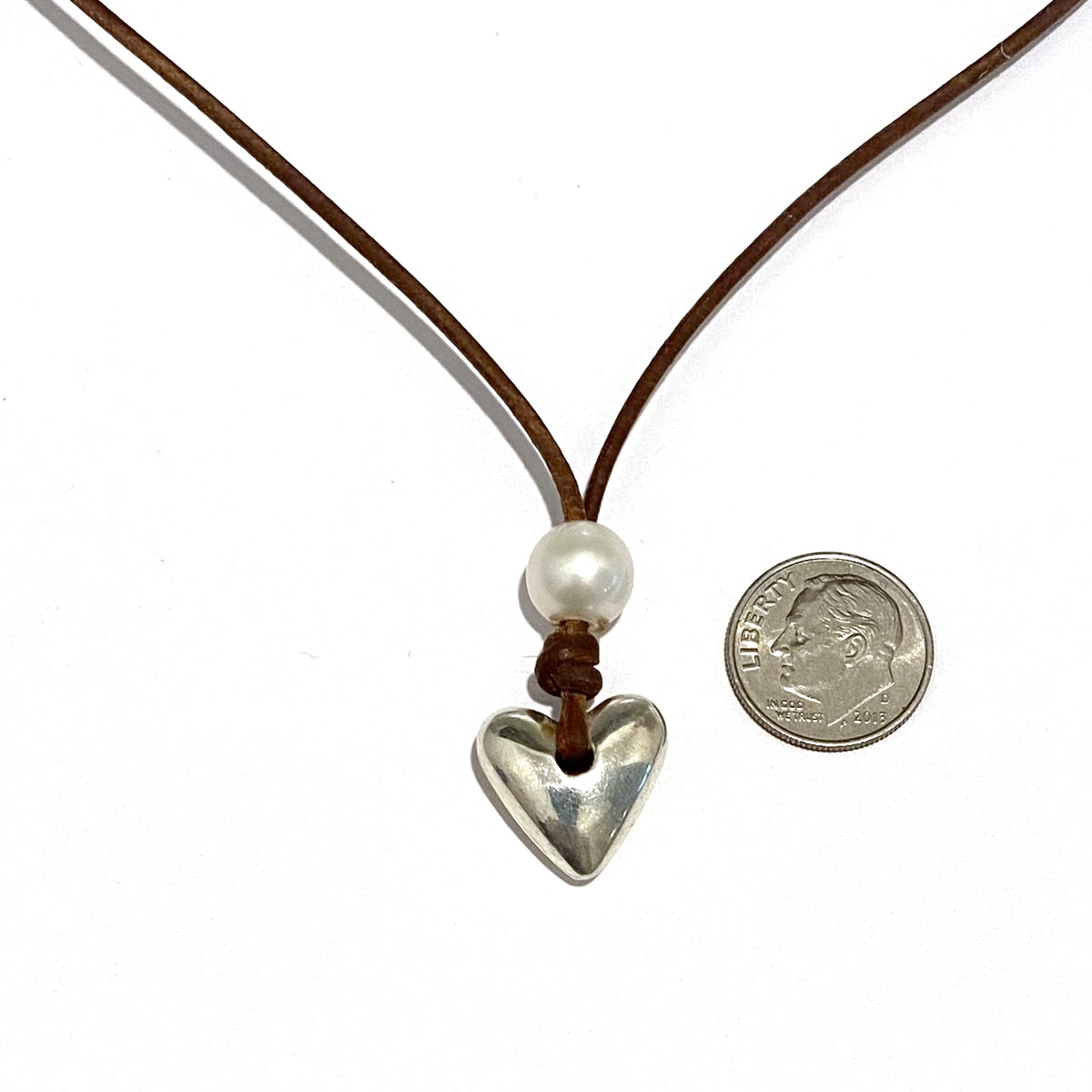Heart & Soul Freshwater Pearl and Silver Heart Saba Necklace