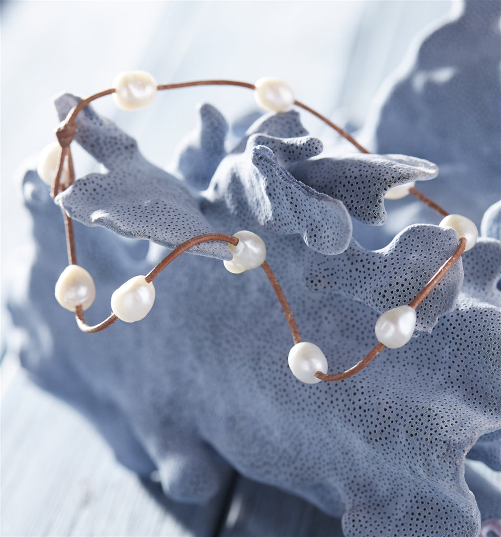 Wendy Mignot Illusion Freshwater Pearl and Leather Necklace White
