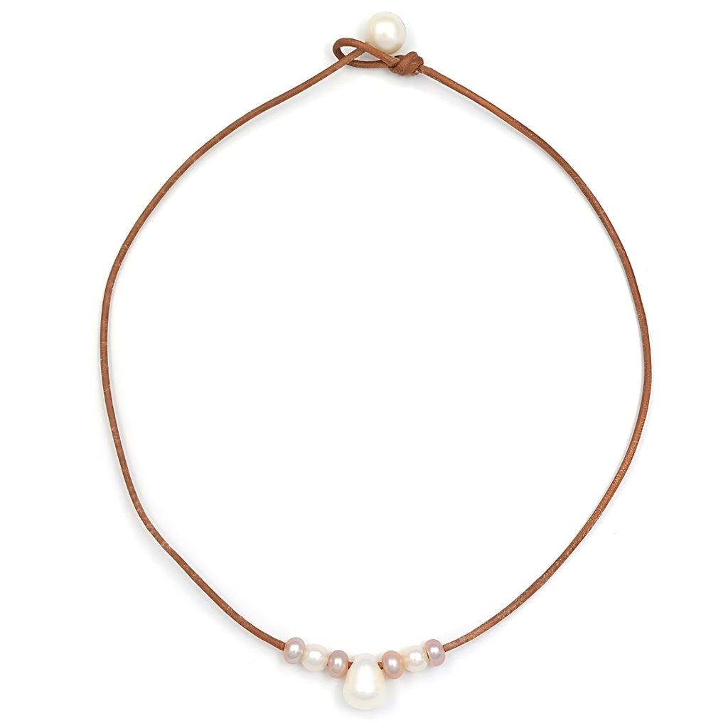Wendy Mignot Lilly Freshwater Pearl and Leather Necklace