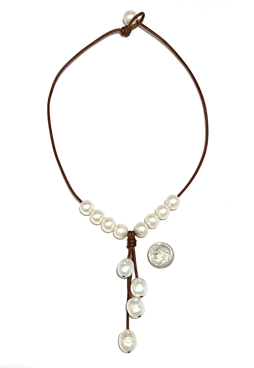 Wendy Mignot Maiko Freshwater Pearl and Leather Necklace White