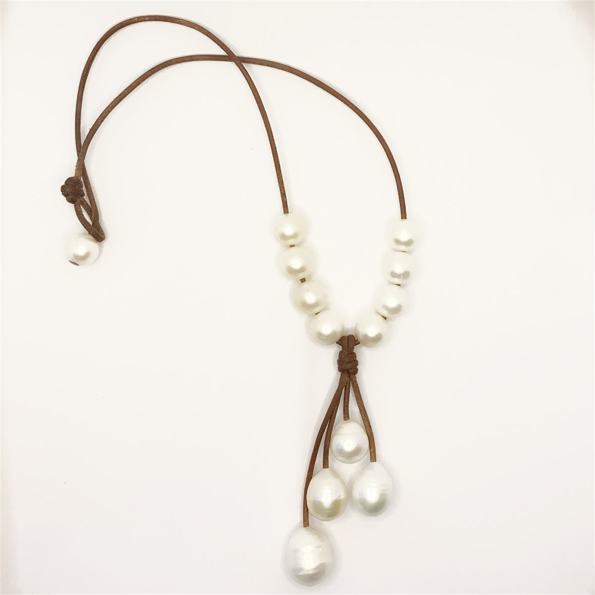 Wendy Mignot Maiko Freshwater Pearl and Leather Necklace White