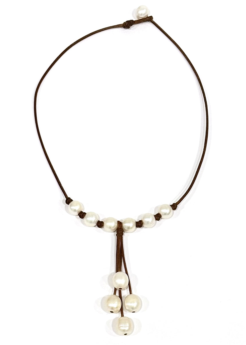 photo of Wendy Mignot Maiko Freshwater Pearl and Leather Necklace with knots
