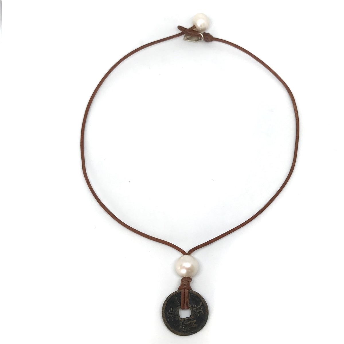 Ming Dynasty Bronze Coin and Freshwater Pearl Necklace
