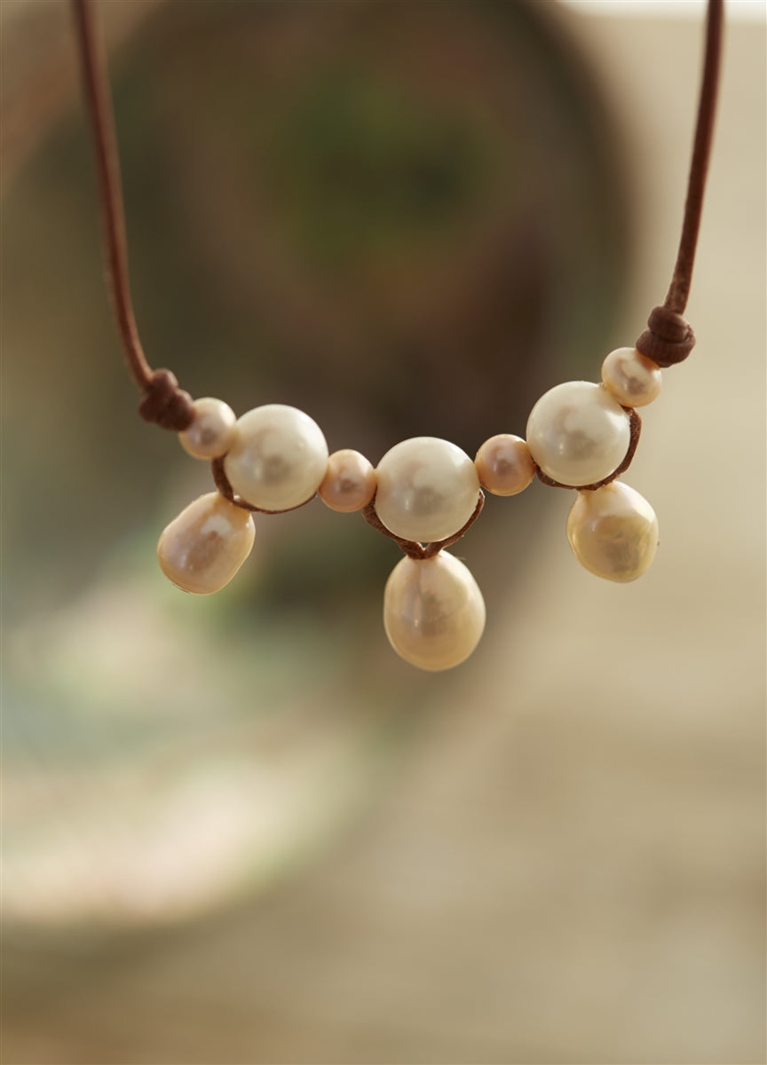 Wendy Mignot Mosey Freshwater Pearl and Leather Necklace Multicolor
