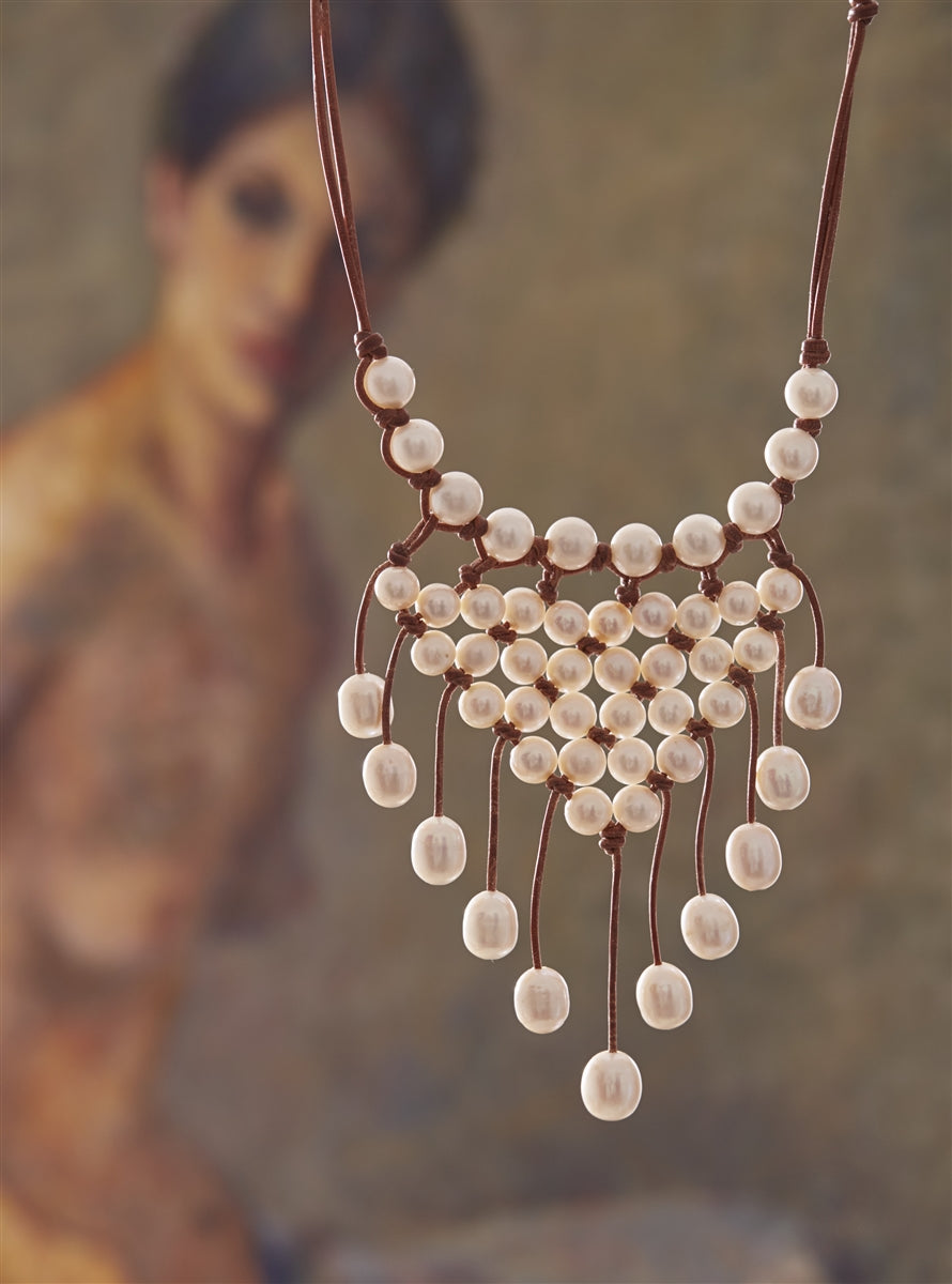 Wendy Mignot New Urban Freshwater Pearl and Leather Necklace