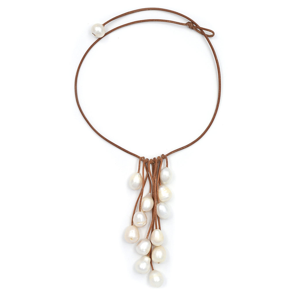photo of Wendy Mignot Parasol Twelve Freshwater Pearl and Leather Necklace White