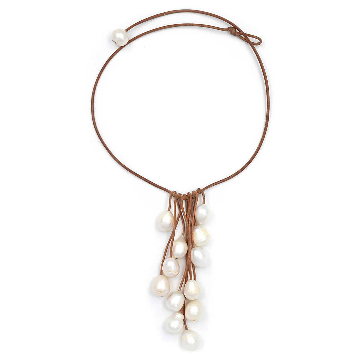photo of Wendy Mignot Parasol Twelve Freshwater Pearl and Leather Necklace White