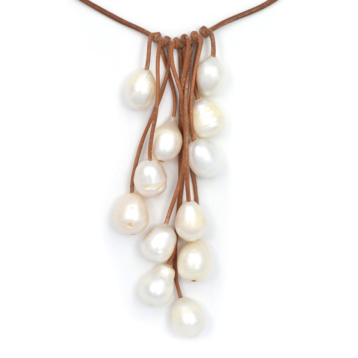 Wendy Mignot Parasol Twelve Freshwater Pearl and Leather Necklace White